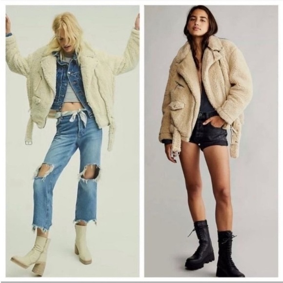 Free People Jacket Womens Medium Brown Faux Fur Oversized Moto Boho Cabincore - Picture 1 of 15